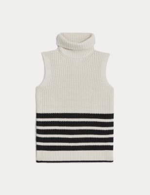 Cotton Rich Ribbed Knitted Vest With Merino Wool