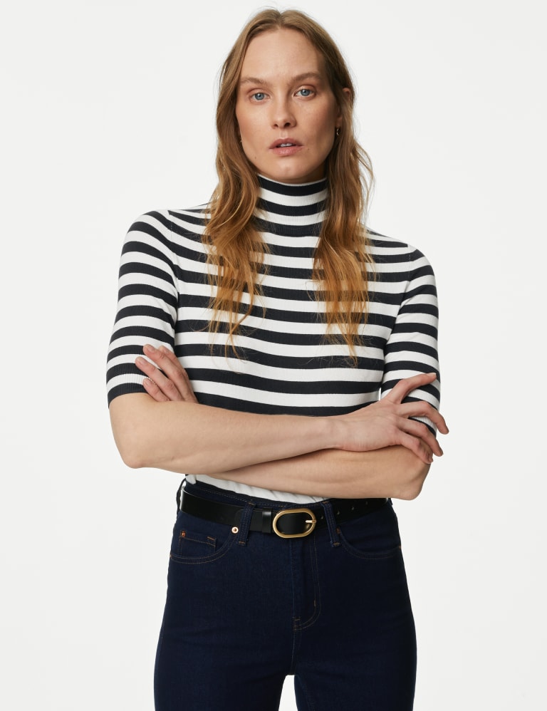 Striped mock neck new arrivals top