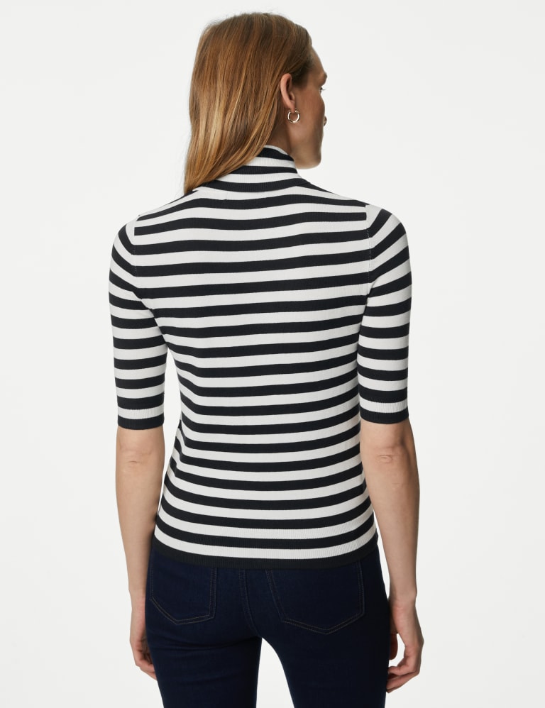 Striped mock neck top discount