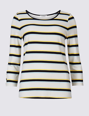Striped Round Neck 3/4 Sleeve Top Image 2 of 5