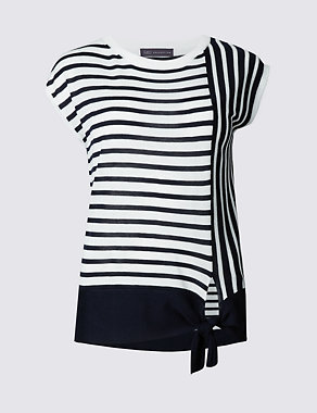 Striped Round Neck Cap Sleeve Jumper Image 2 of 4