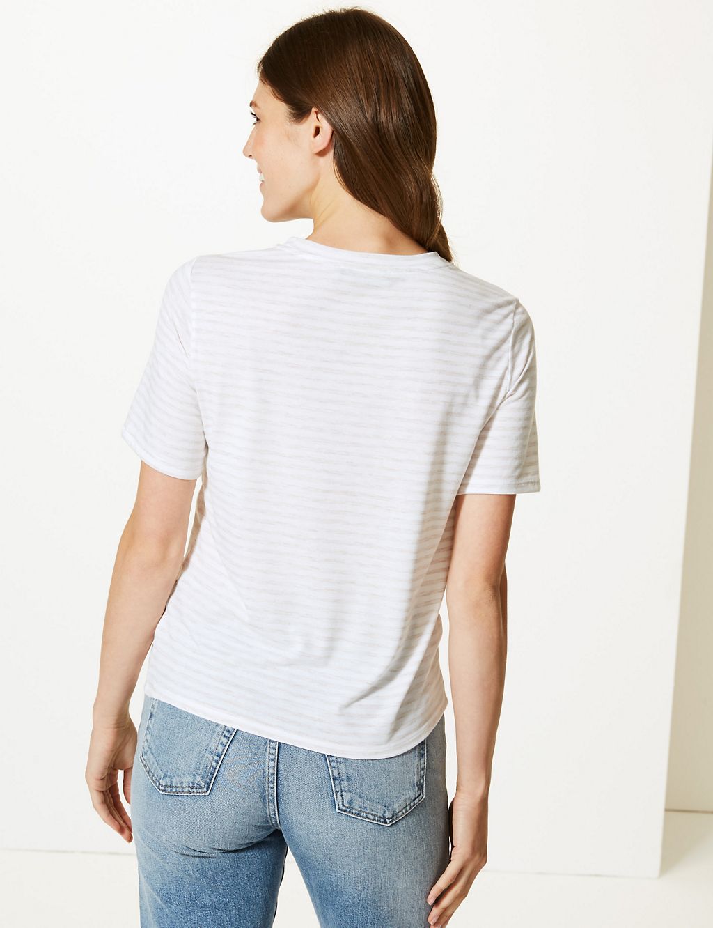Striped Round Neck Embroidered Motif T-Shirt 4 of 4
