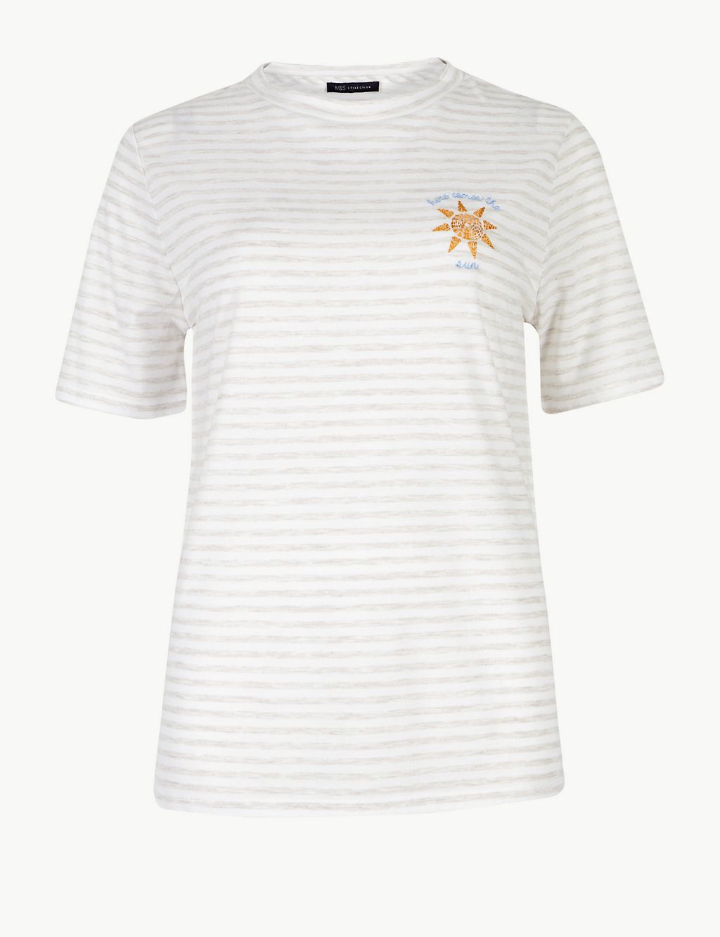 Striped Round Neck Embroidered Motif T-Shirt 1 of 4