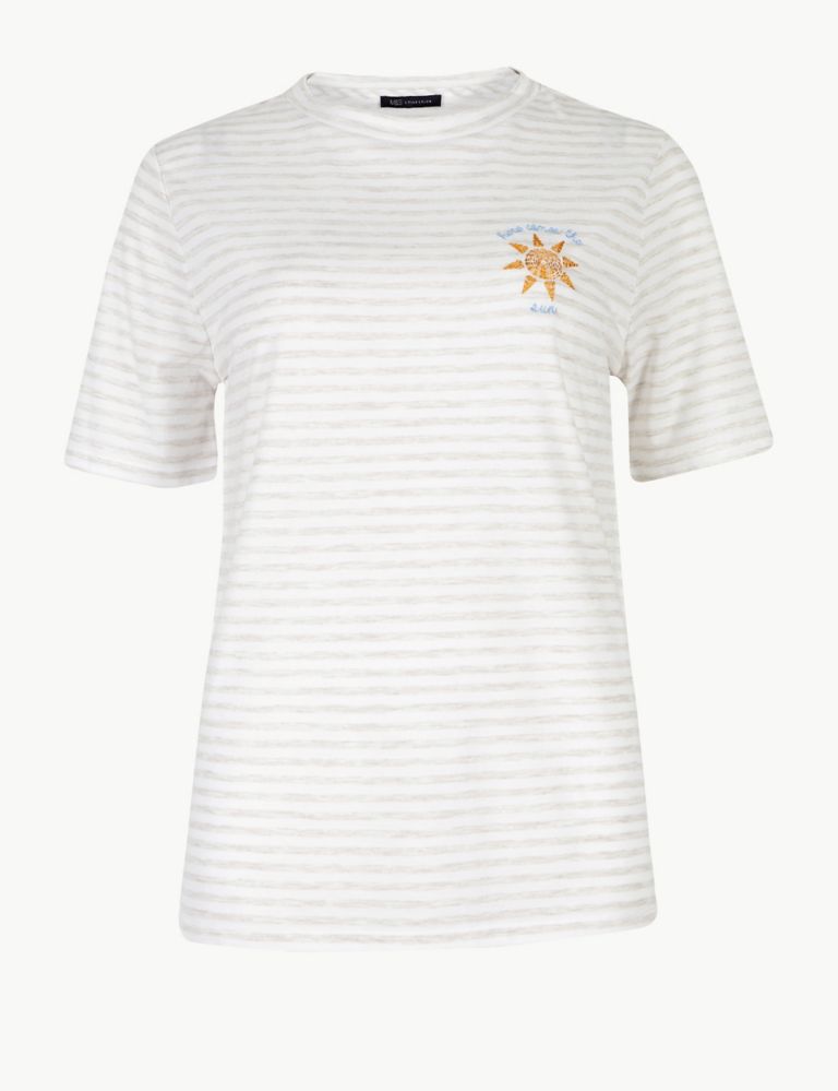 Striped Round Neck Embroidered Motif T-Shirt 2 of 4