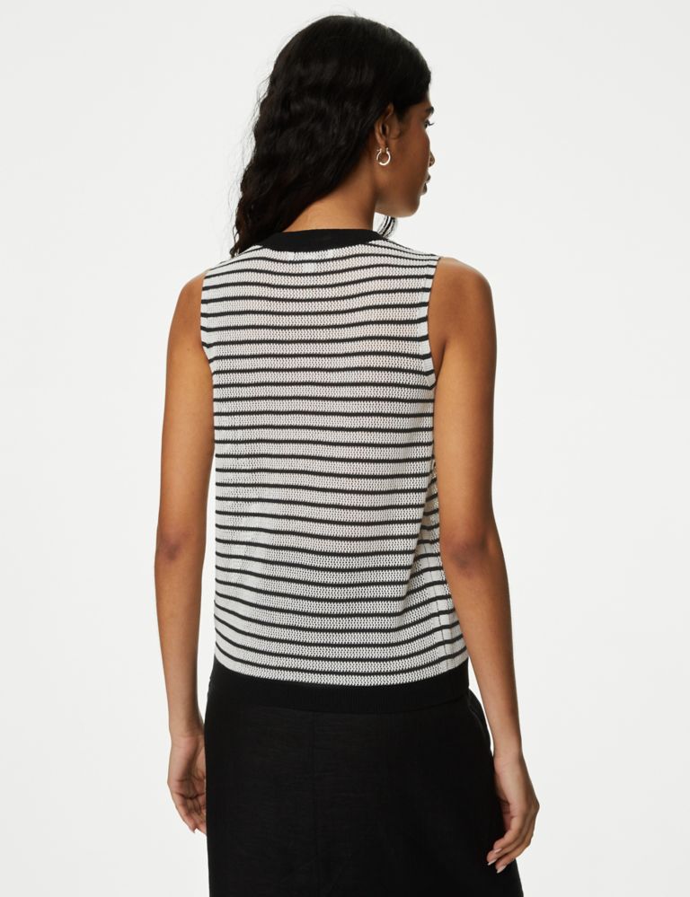 Striped Round Neck Knitted Vest with Linen 5 of 6