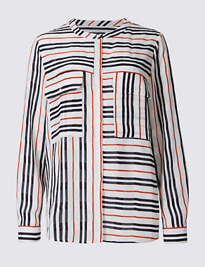 Striped Round Neck Long Sleeve Blouse Image 2 of 5