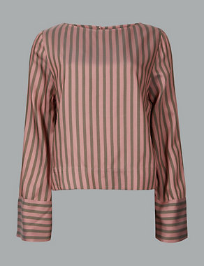 Striped Round Neck Long Sleeve Blouse Image 2 of 4