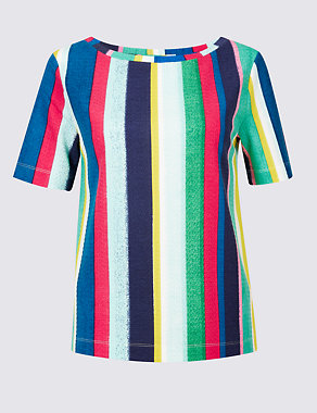 Striped Round Neck Short Sleeve Top Image 2 of 4