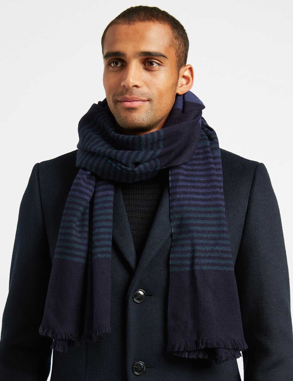 Striped Scarf with Wool M&S Collection M&S