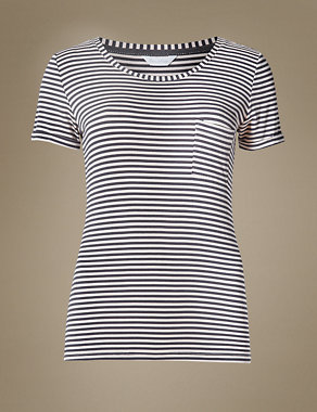 Striped Short Sleeve Pyjama Top Image 2 of 4