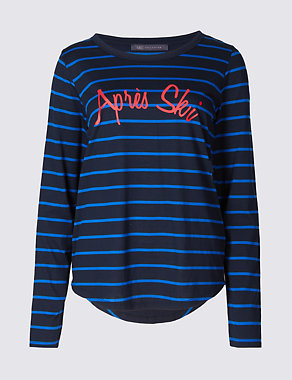 Striped Slogan Long Sleeve T-Shirt Image 2 of 5