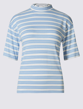 Striped Tie Back Half Sleeve T-Shirt Image 2 of 4