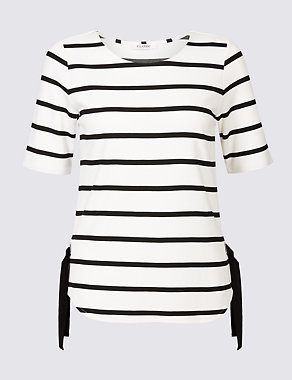Striped Tie Side Half Sleeve T-Shirt Image 2 of 5