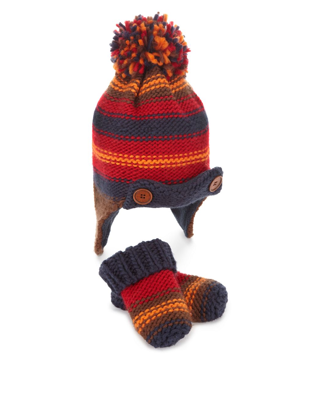 Striped Trapper Hat & Mittens Set (Younger Boys) 1 of 1