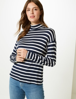 Striped mock neck long sleeve sale