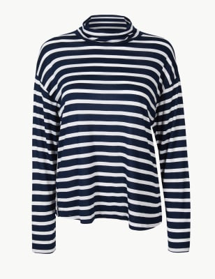 Turtleneck striped long sleeve on sale shirt