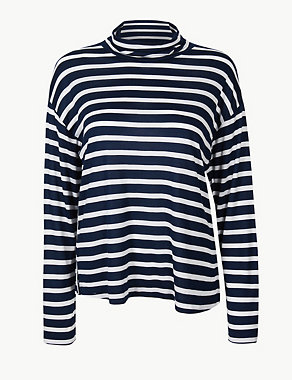 Striped Turtle Neck Long Sleeve T-Shirt Image 2 of 4