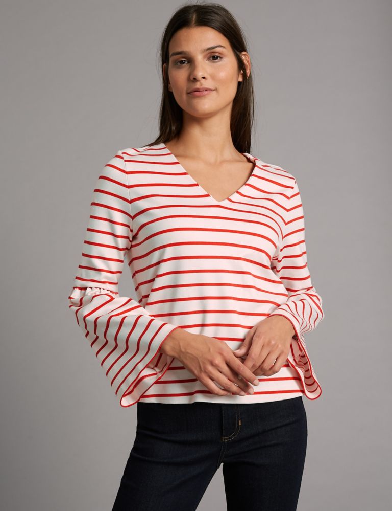 Striped V-Neck Long Sleeve T-Shirt 3 of 5
