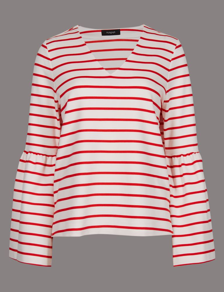 Striped V-Neck Long Sleeve T-Shirt 2 of 5