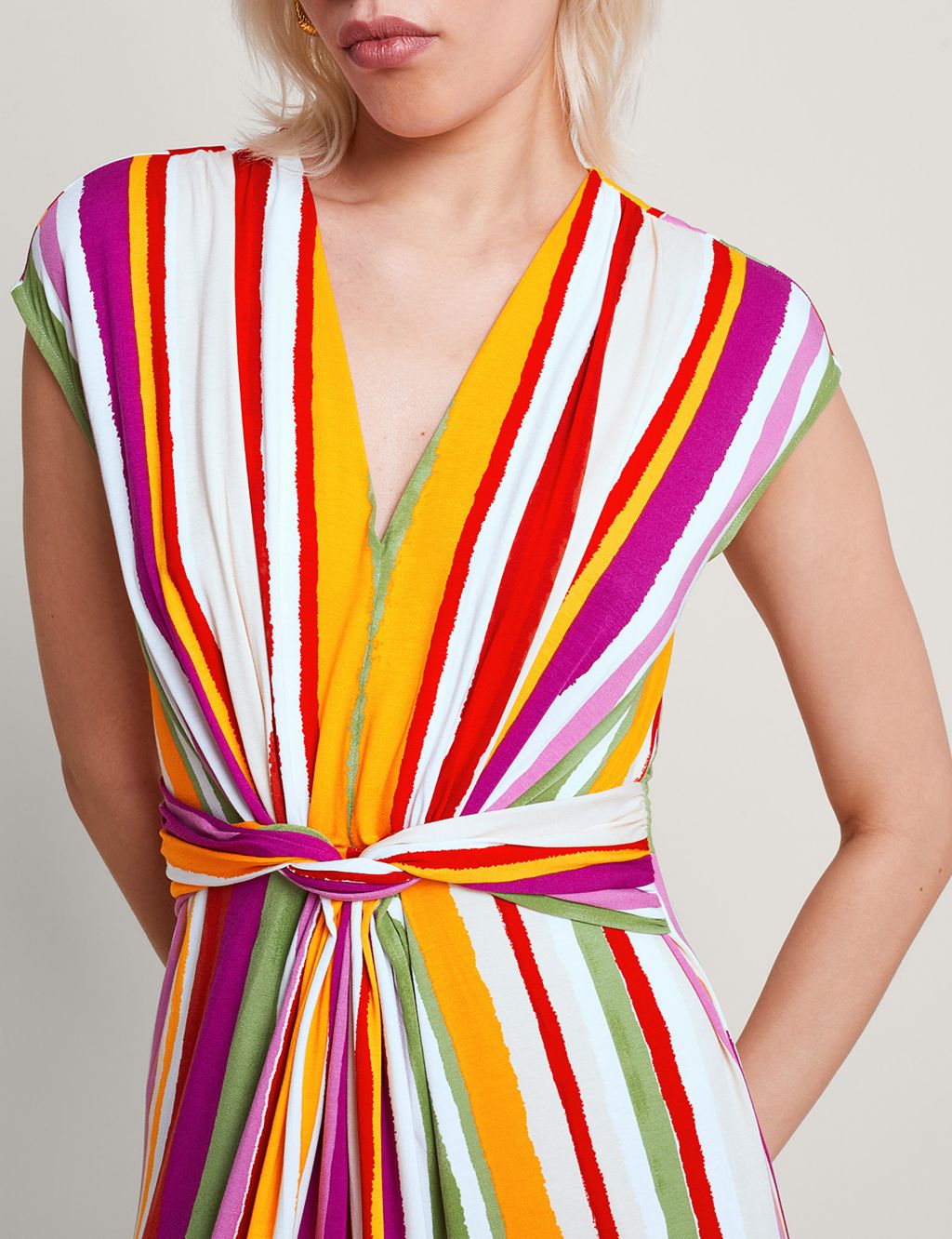 Striped V-Neck Maxi Waisted Dress 4 of 5
