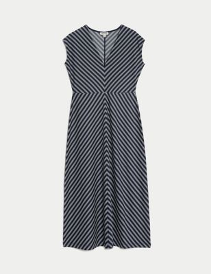 Striped V-Neck Midi Dress Image 2 of 5