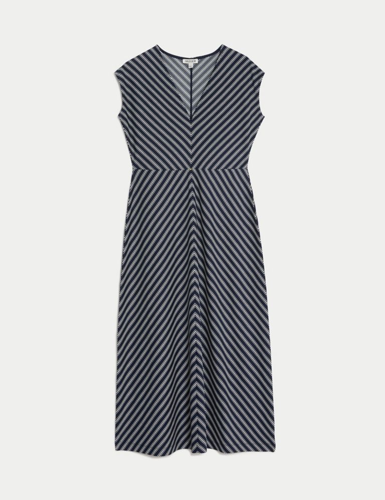 Striped V-Neck Midi Dress 2 of 5