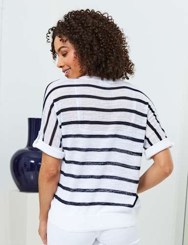 Striped V-Neck Short Sleeve Jumper 5 of 5