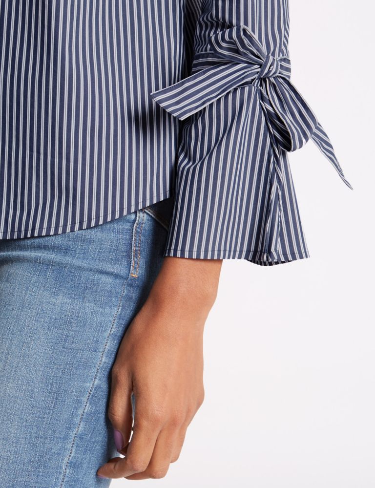 Striped V-Neck Tie Sleeve Shell Top 4 of 4