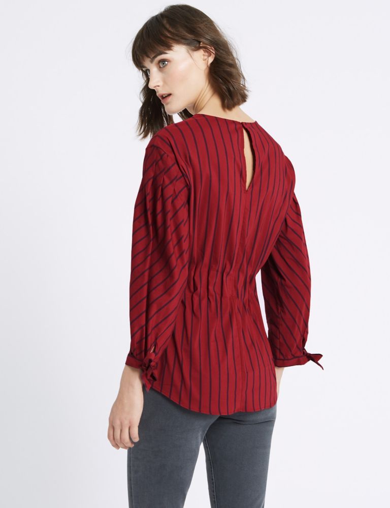Striped Waist Gather ¾ Sleeve Shell Top 4 of 4