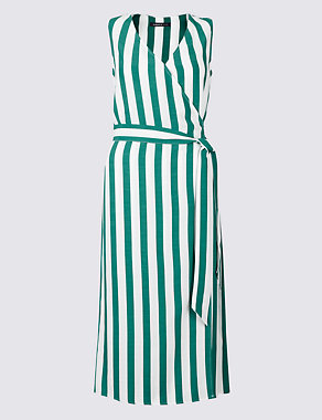 Striped Wrap Midi Dress with Belt Image 2 of 5