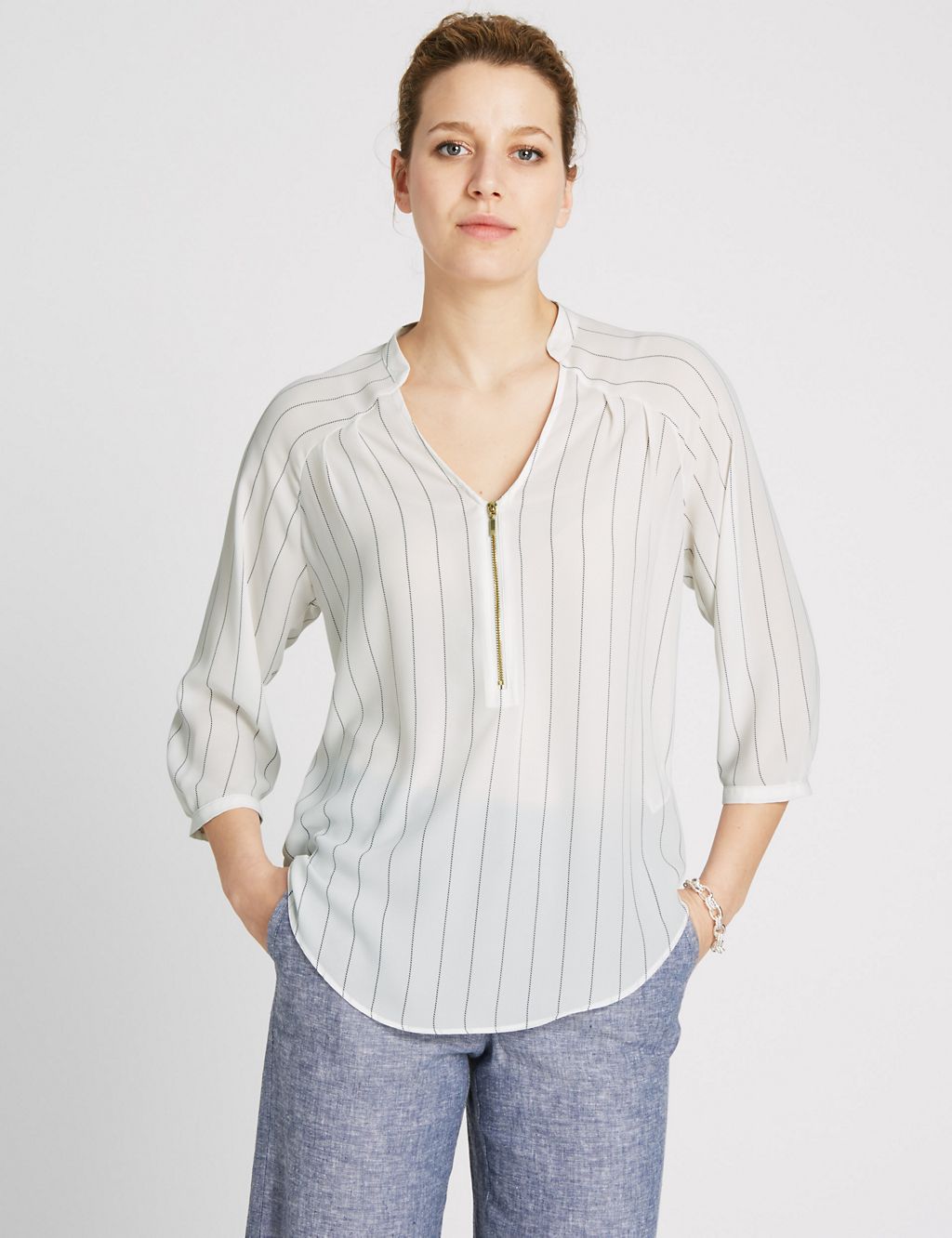 Striped Zipped Chuck On Blouse 3 of 3