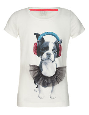Stud Embellished Dog Print T-Shirt (5-14 Years) Image 2 of 4