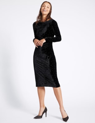 m&s black velvet dress