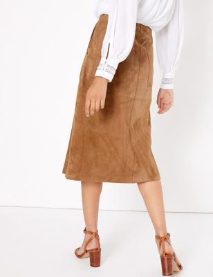 Suede A-Line Midi Skirt