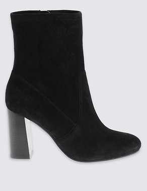 Suede Angular Heel Block Ankle Boots Image 2 of 6