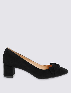Suede Angular Heel Bow Court Shoes Image 2 of 6