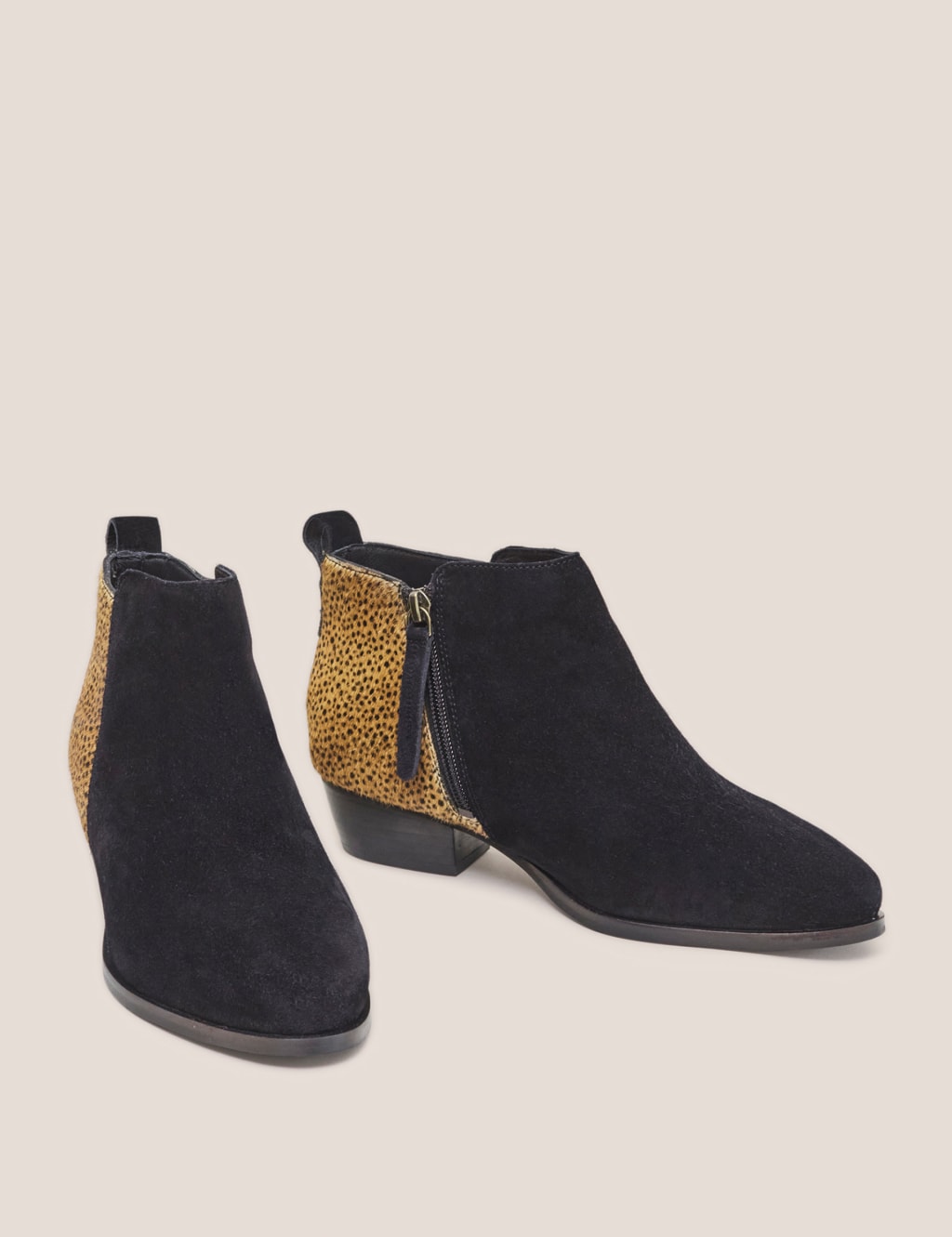 Suede Animal Print Block Heel Ankle Boots 1 of 4