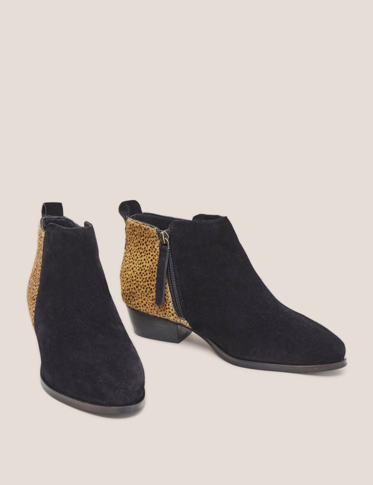 Suede Animal Print Block Heel Ankle Boots 2 of 4