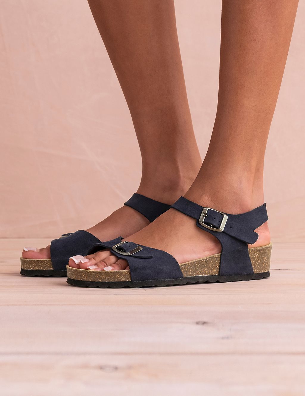 Suede Ankle Strap Flat Sandals 1 of 1