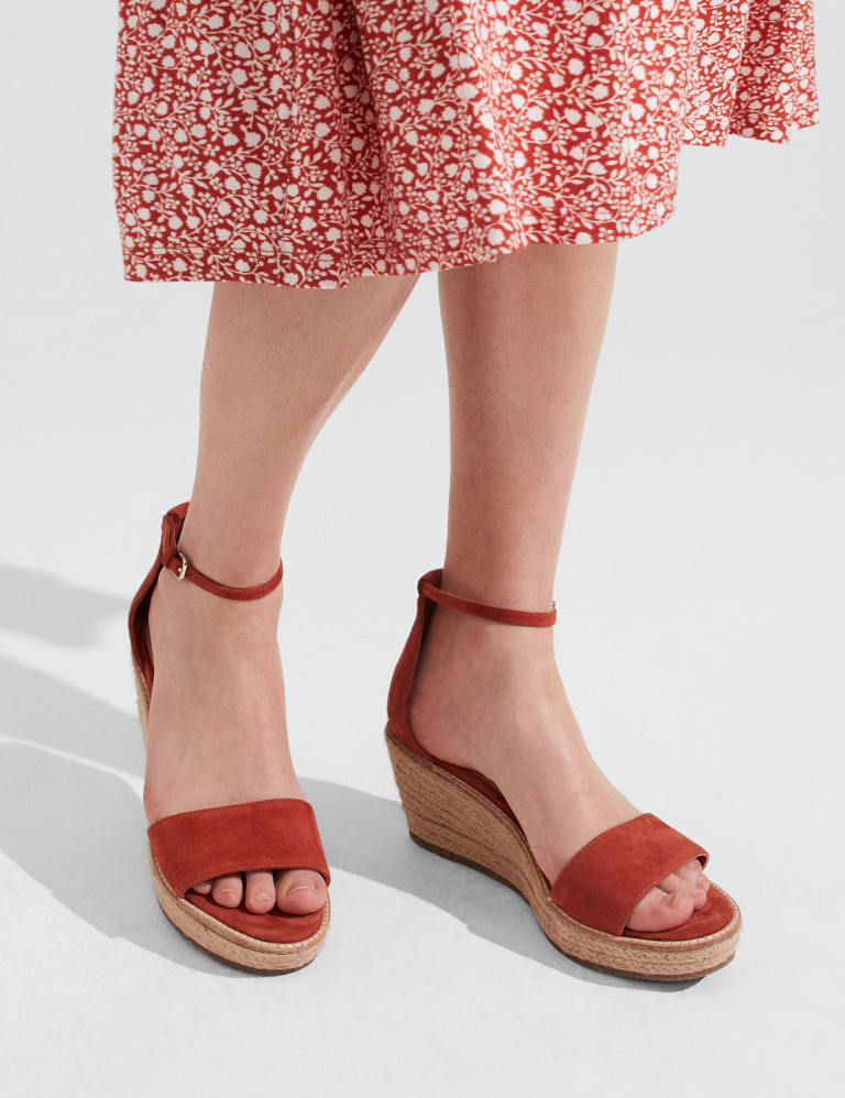 Suede Ankle Strap Wedge Espadrilles