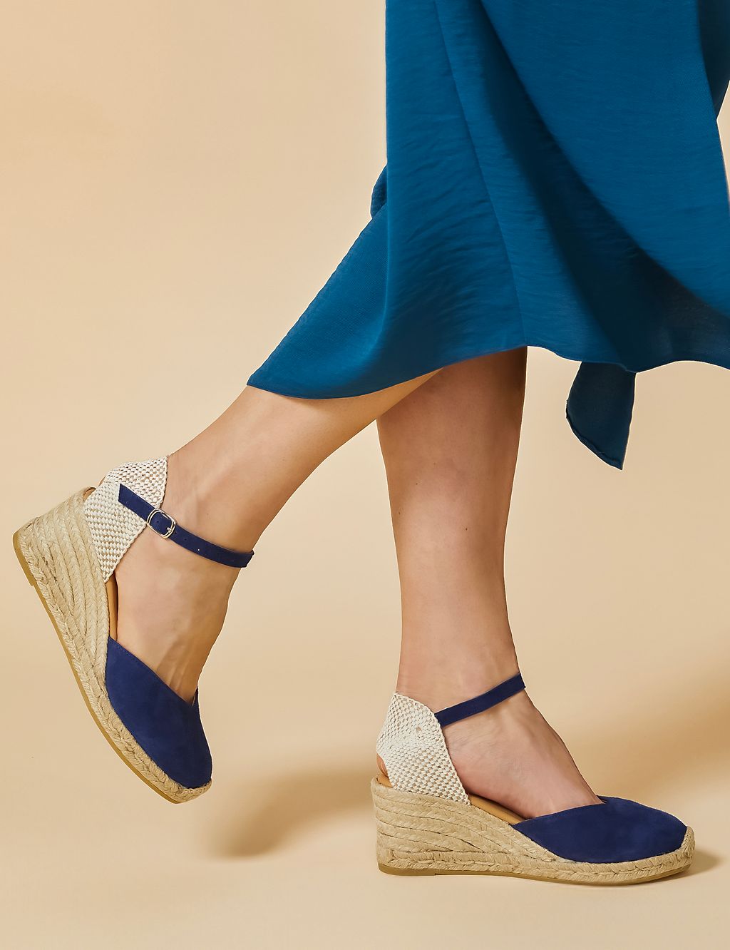 Suede Ankle Strap Wedge Espadrilles 2 of 8