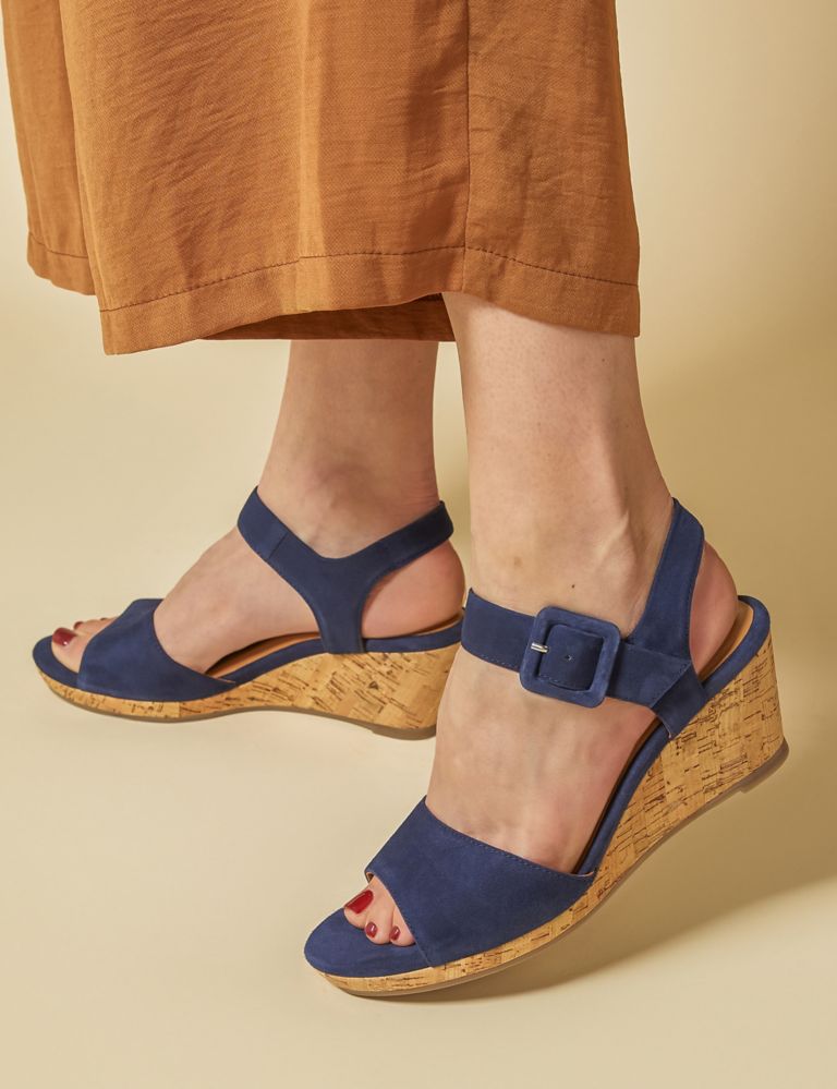 Suede Ankle Strap Wedge Sandals 1 of 7