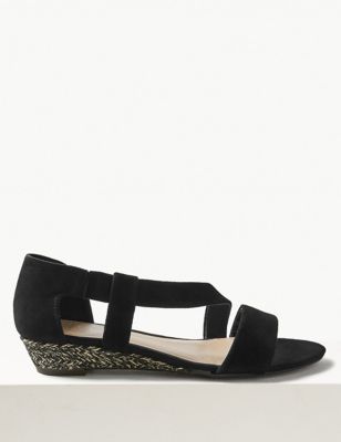 Suede Asymmetric Wedge Sandals Image 2 of 6