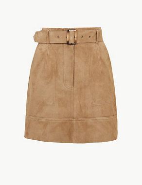 Suede Belted A-Line Mini Skirt Image 2 of 4