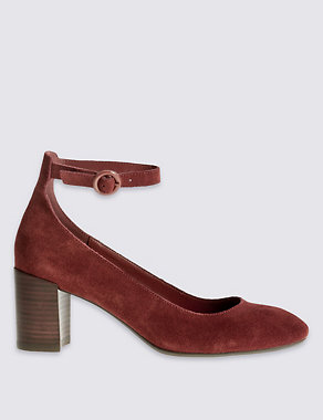 Suede Block Heel Ankle Strap Court Shoes Image 2 of 5