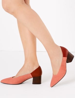 Block Heel Pointed Court Shoes, M&S Collection