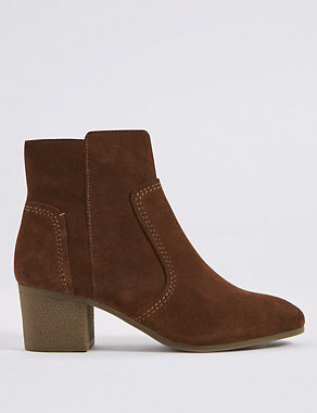 Suede Block Heel Crepe Effect Ankle Boots Image 2 of 6