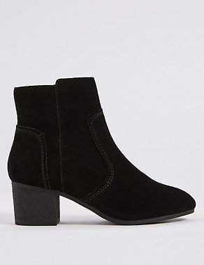 Suede Block Heel Crepe Effect Ankle Boots Image 2 of 6