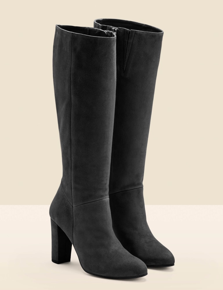 Suede Block Heel Knee High Boots 1 of 3