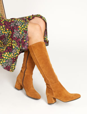 Brown suede clearance knee high boots